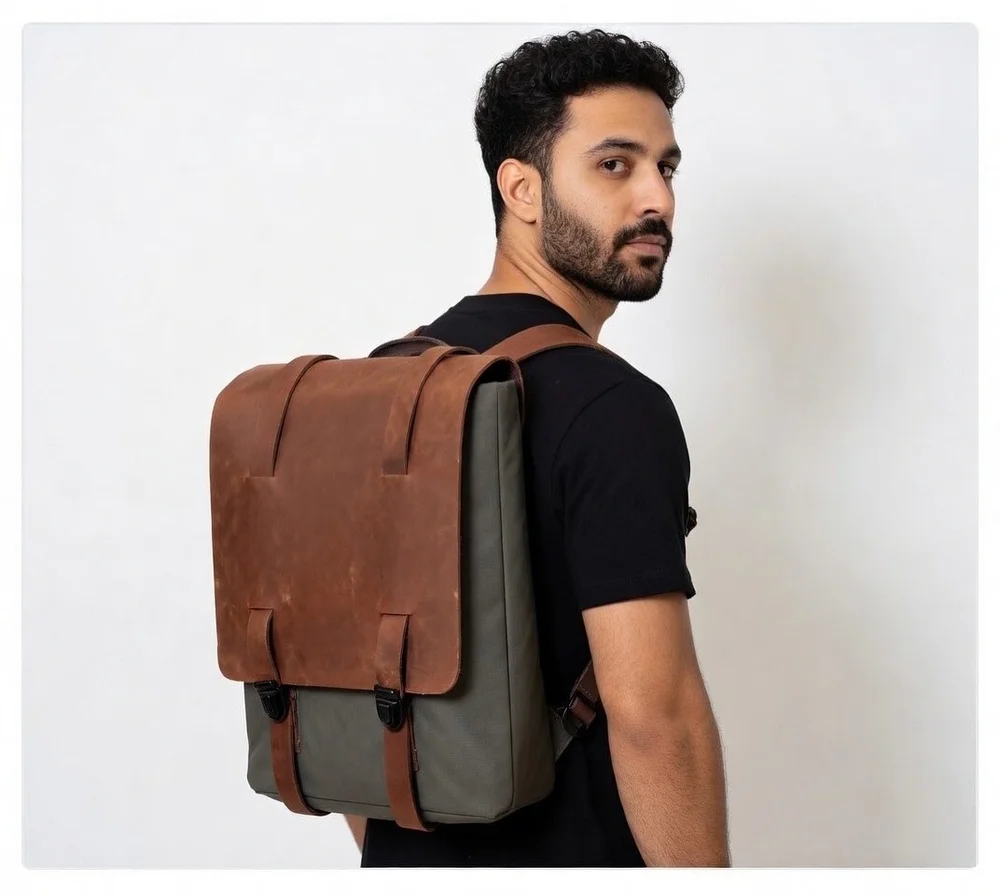 HUMMS Mammbo Grey Resin Brown Leather Unisex Backpack Argentina Travel Good Plus